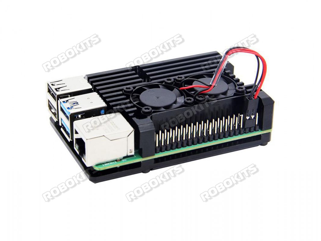 Aluminum Alloy Heat Sink Casing with Double Fan for Raspberry Pi 4 (Premium Quality)