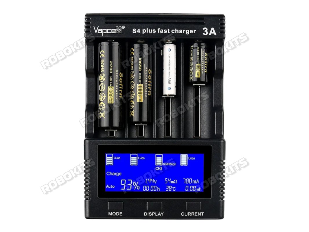Vapcell S4 Plus V3.0 3A 4 Slots Rechargeable Battery Charger Tester For 18650 21700 26650 Cells