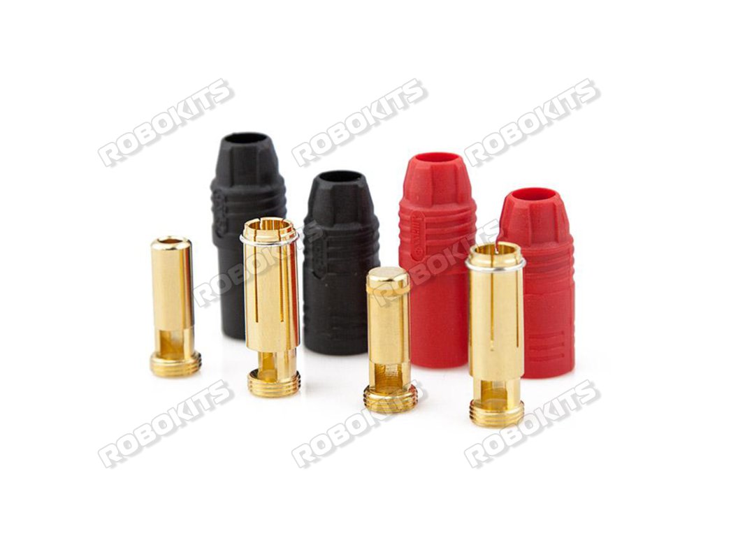 Amass AS150 Anti Spark Self Insulating Gold Plated Bullet Connector Pair Red + Black Original (AS150)