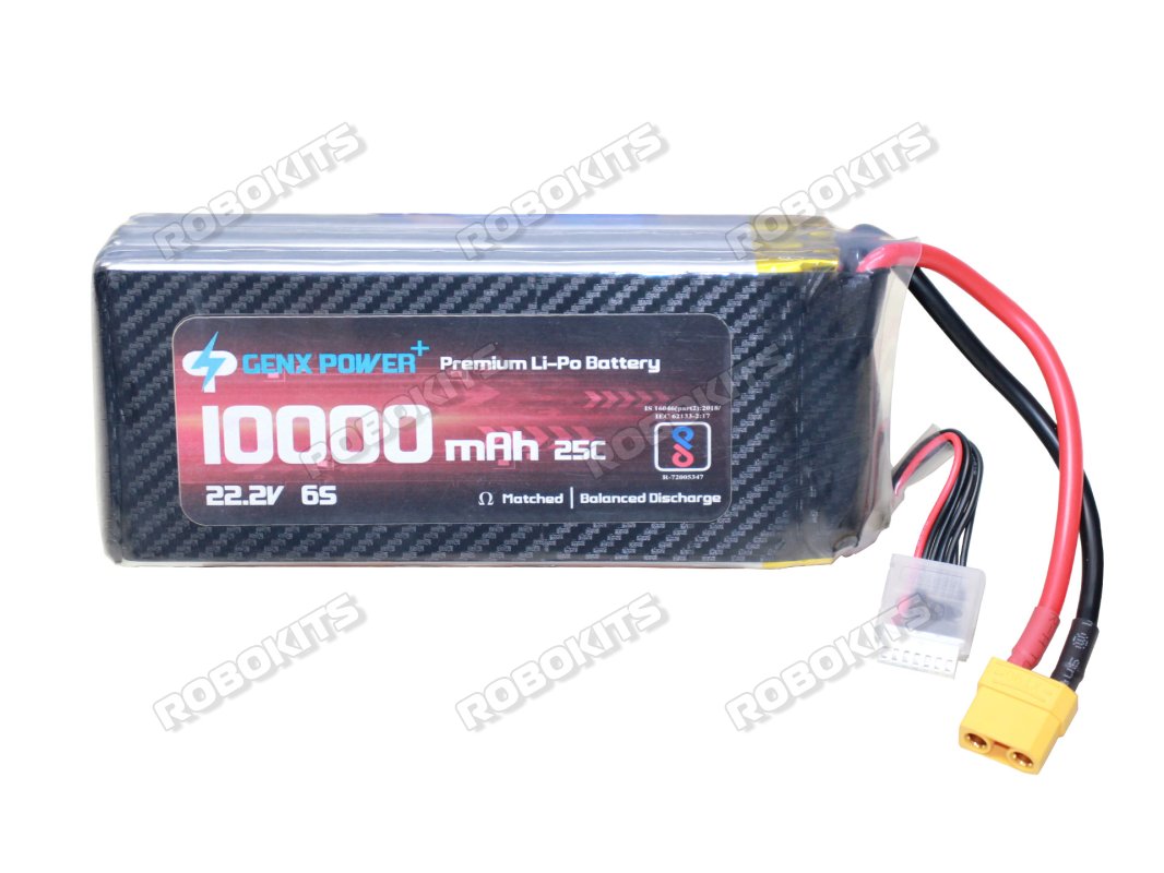 GenX 22.2V 6S 10000mAh 25C / 50C Premium Lipo Battery with XT-90 Connector  GenX 22.2V 6S 12000mAh 25C / 50C Premium Lipo Battery with E [RKI-4591] -  ₹8,320.00 : Robokits India, Easy