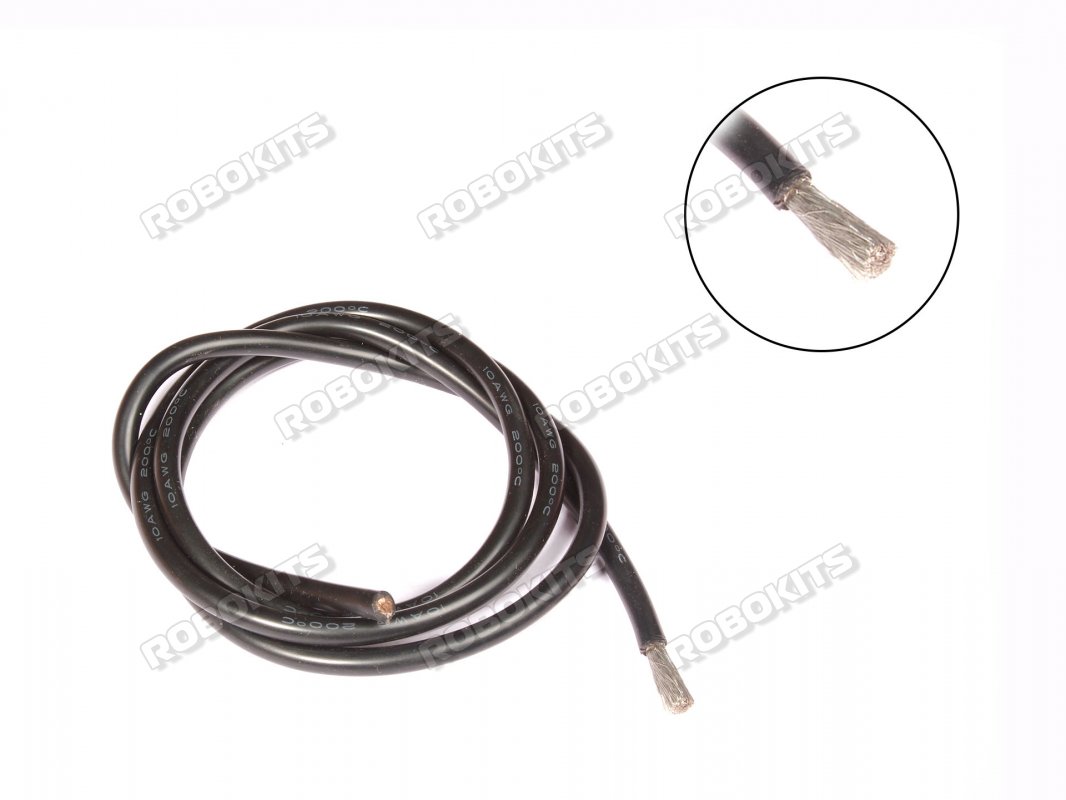 High Temperature Super Flexible Grade Silicone Wire 10AWG (1 meter Black)